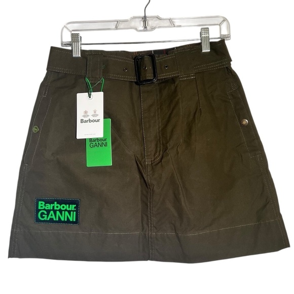 Barbour x GANNI Khaki Mini Skirt NWT SIze US 8 - Picture 2 of 10